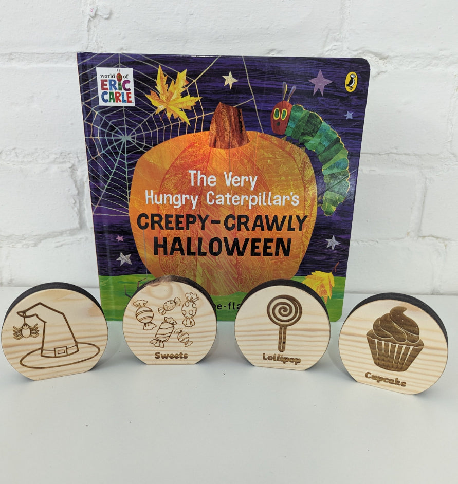 Wooden Story Sack - Inspired by The Hungry Caterpillar, Creepy Halloween Story
