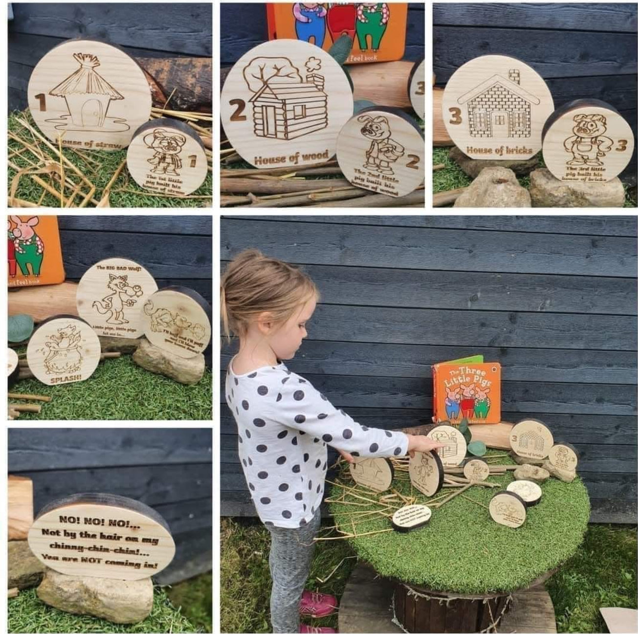 Three Little Pigs Wooden Story Sack – Natural Small World Play with Number Recognition