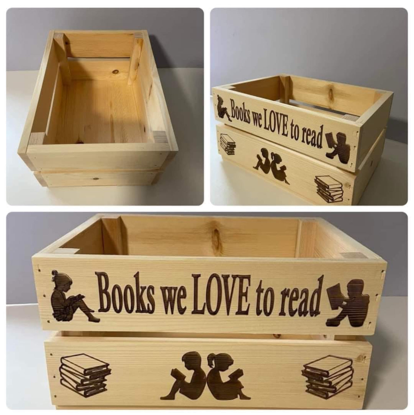 Handmade Personalised Book Crate – Solid Wood Storage Box