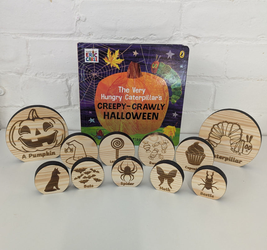 Wooden Story Sack - Inspired by The Hungry Caterpillar, Creepy Halloween Story