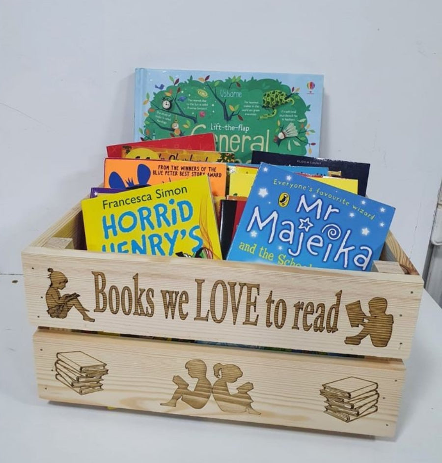 Handmade Personalised Book Crate – Solid Wood Storage Box