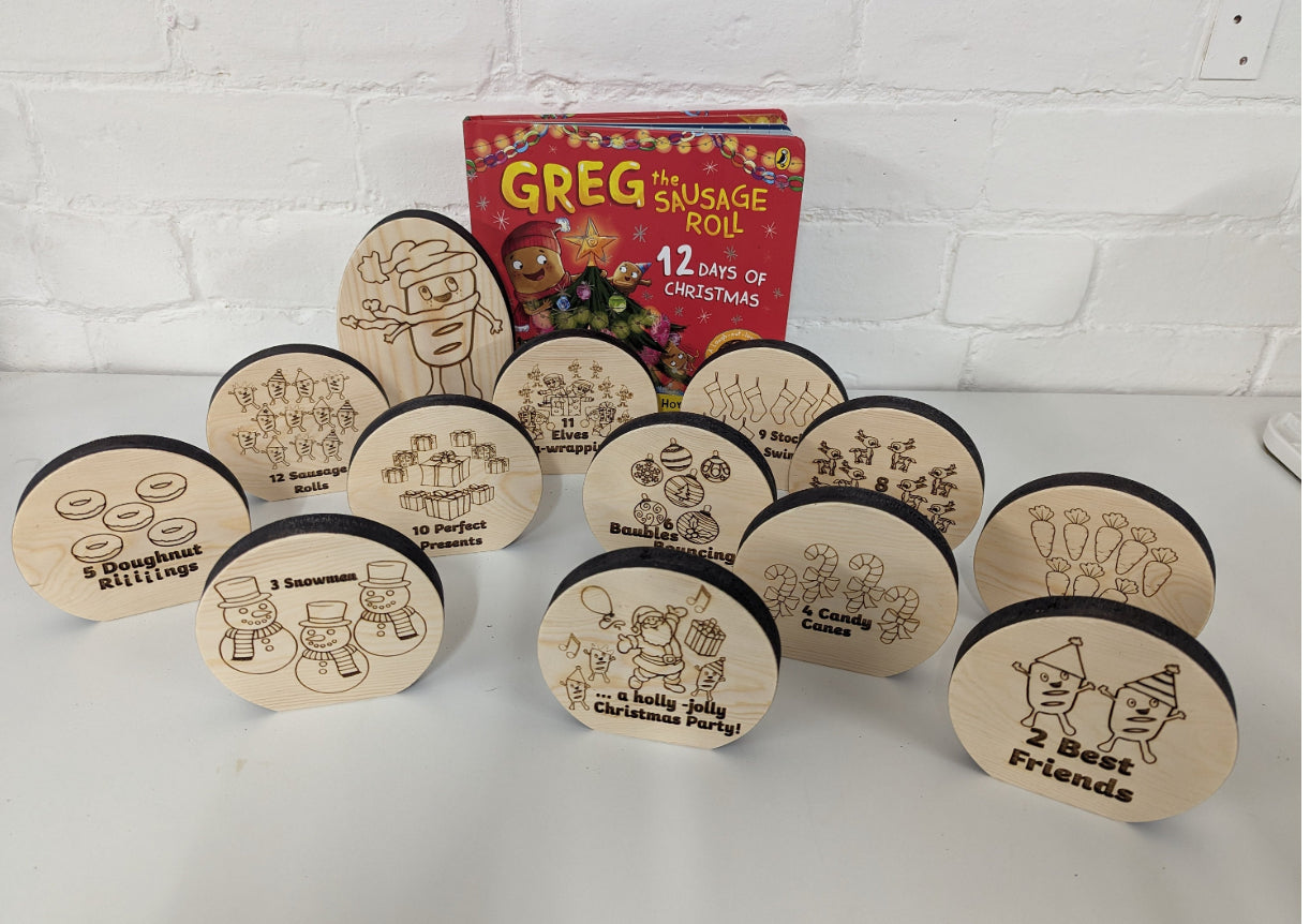 Wooden Story Sack - Inspired by Gregg the Sausage Roll 12 Days of Christmas Story