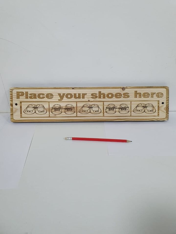Solid Wood Shoe Placement Sign – Tidy Shoes, Happy Space!