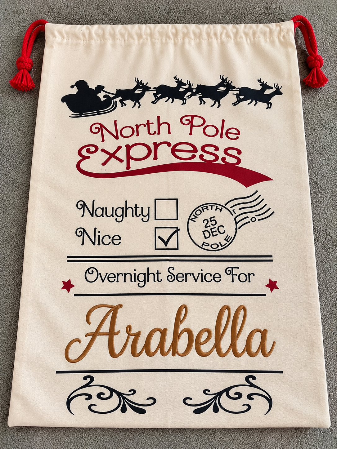 Personalised Christmas Sacks – Santa Express, North Pole & Unicorn | 50 × 65 cm