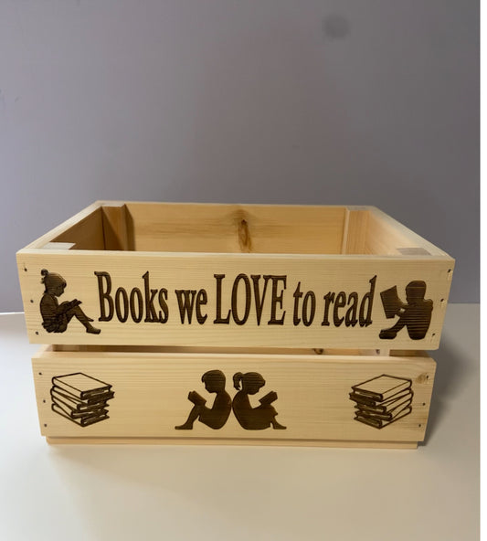 Handmade Personalised Book Crate – Solid Wood Storage Box