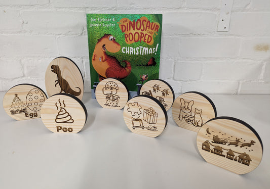 Wooden Story Sack - Inspired by the Dinosaur that Pooped Christmas Story