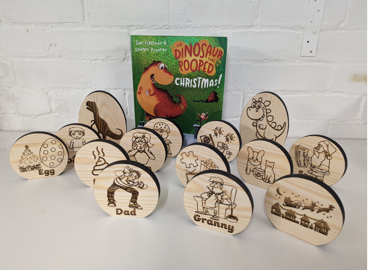 Wooden Story Sack - Inspired by the Dinosaur that Pooped Christmas Story