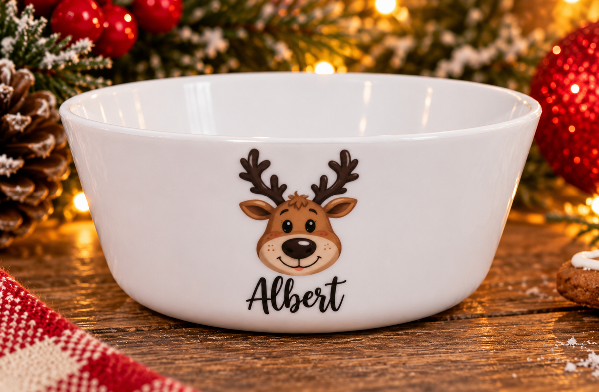 Personalised Christmas Reindeer Tableware – Plates, Cups, Bowls & Cutlery
