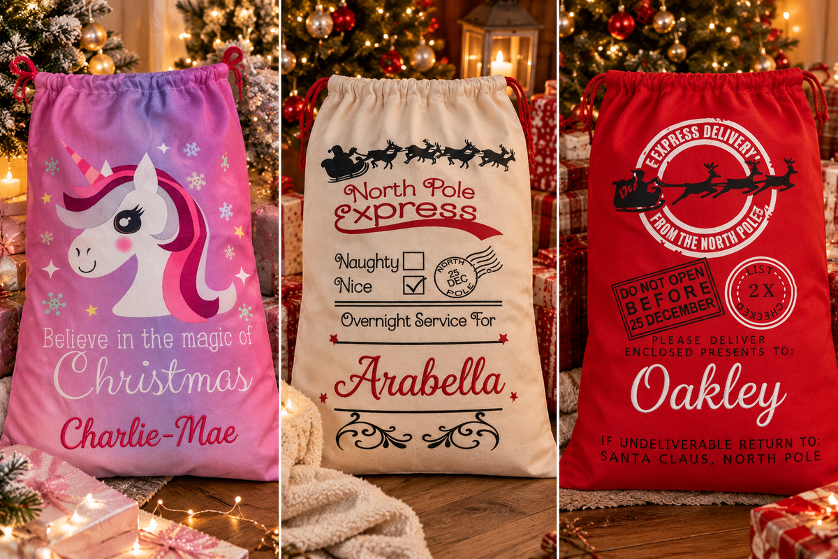 Personalised Christmas Sacks – Santa Express, North Pole & Unicorn | 50 × 65 cm