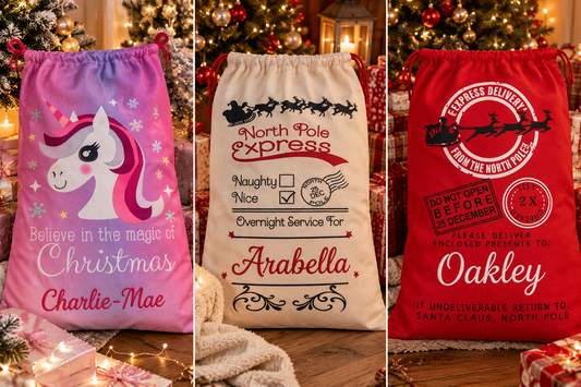 Personalised Christmas Sacks – Santa Express, North Pole & Unicorn | 50 × 65 cm