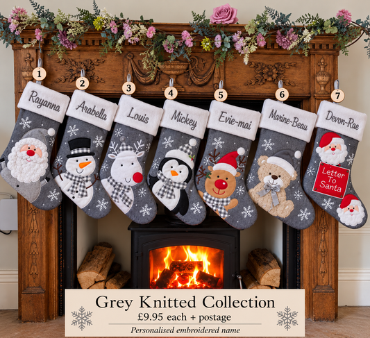 Personalised Grey Knitted Christmas Stocking Collection